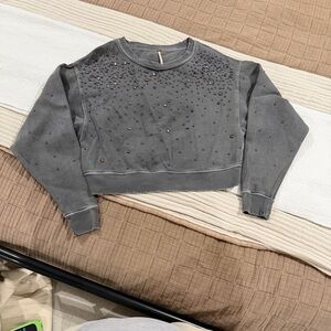 Free People Distressed Embellished Crop Top